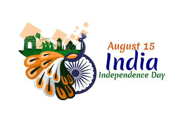 August 15, Independence day of India  vector illustration. Suitable for greeting card, poster and banner. 