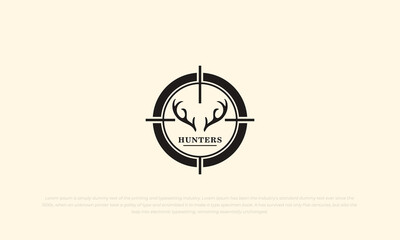 badge emblem style hunter logo with deer antlers and target aim