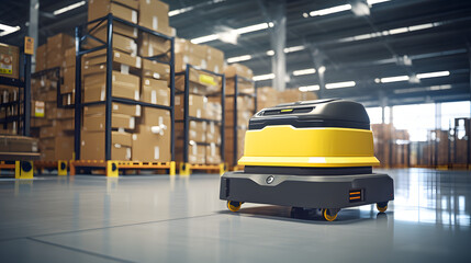 Automated guided vehicle in warehouse  transport.

