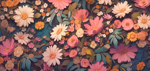 Zelfklevend Fotobehang beautiful illustration of flowers with bright colors. Beautiful flowers for background. Flower background art. Post-processed generative AI © ahsart