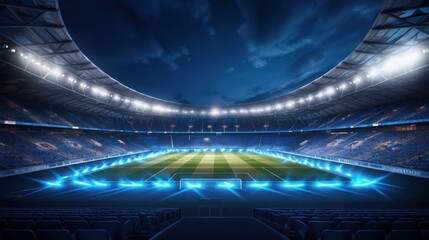 Football stadium at night with light.