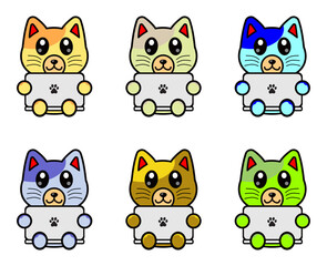 cute colourful cat playing laptop icon