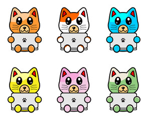 cute colourful cat playing laptop icon