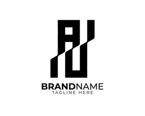 simple flat waving flag with letter A U I IV N as negative space