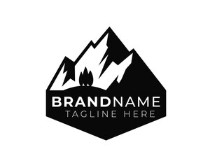 simple flat monochrome modern minimalist logo of mountain outdoor exploration activities.