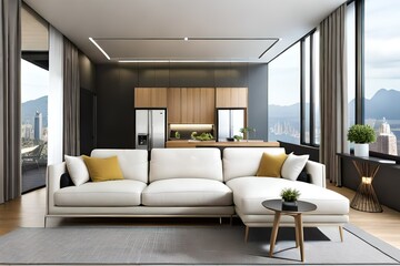 Stylish living room interior with comfortable sofa. Modern living room