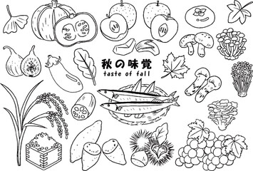 秋の味覚　手描きイラストセット