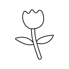 Vector hand drawn doodle flat outline tulip flower isolated on white background