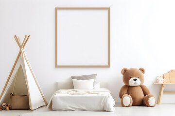 Mock-Up Frame in Children's Room ,Farmhouse Style Interior. Generative AI
