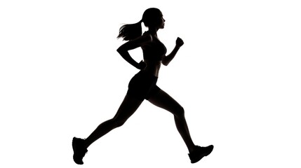 Fototapeta na wymiar Embracing the Run: Silhouetted Female Runner in Motion, generative ai