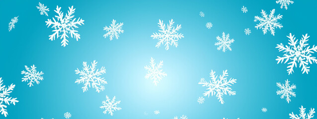 Naklejka na ściany i meble abstract winter christmas background of levitating snowflakes on light blue background, banner festive design created with generative ai technology