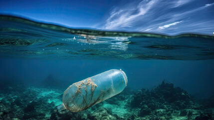 Plastic water bottles pollution in ocean Environment