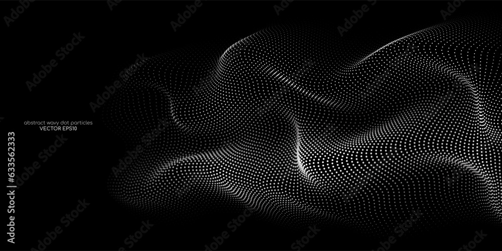 Aufkleber flowing dots particles wave pattern white light isolated on black background. vector in concept of t