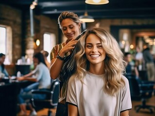 beautiful woman at the hairdresser salon, generative ai
