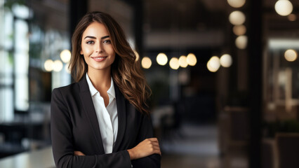 Fototapeta premium Confident Elegance: Empowering Businesswoman in Stunning Attire