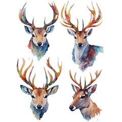 Naklejka na ściany i meble Reindeer head watercolor
