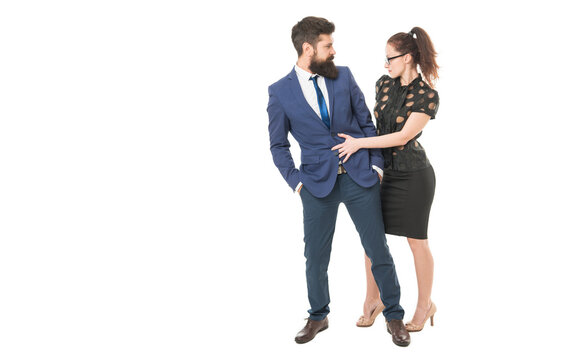 In conservative style yet look amazing. Business couple wear elegant formal style. Fashion and style. Office dress code. Work clothes. Business casual attire. Perfect style for busy professionals