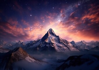 The milky rising in the night sky over the mountains, landscapes, AI Generative
