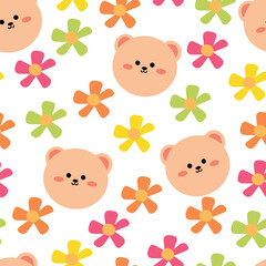 seamless pattern cartoon bear and flower, cute animal wallpaper for textile , gift wrap paper