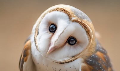 Fototapeta premium Tyto alba head, a common barn owl. close up. Generative AI
