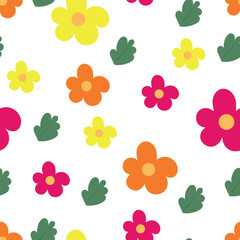 Fototapeta na wymiar Cute flower pattern,cartoon seamless background, vector illustration, wallpaper, textiles, bag, garment, fashion design