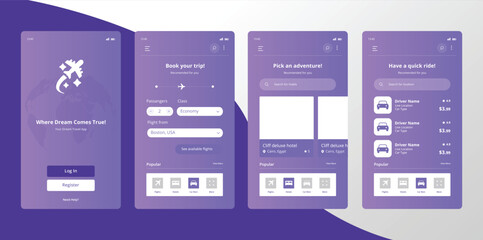 Free Vector Travel App Hotel Booking or Flight Booking User Interface Template UI Kit