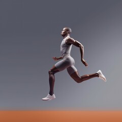 Fototapeta na wymiar Solo Strides: Isolated Male Runner in Action, generative ai