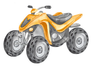 Watercolor ATV four-wheeled yellow for cards, invitations, transport for racing, for boys © MarinaErmakova