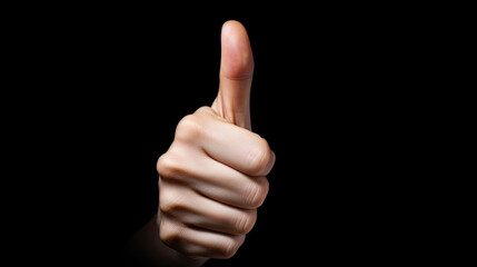 Thumb up like OK sign isolated on black background
