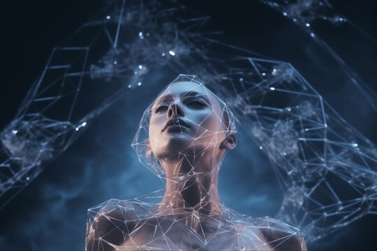 Cloned woman in a digital cocoon - technologies of the future and processes of cloning a living organism.
