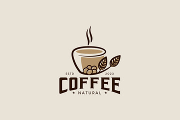 Coffee cup logo design with beans symbol creative line style