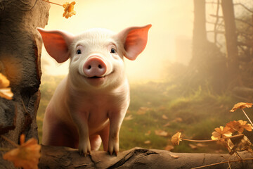 pig with nature background style with autum