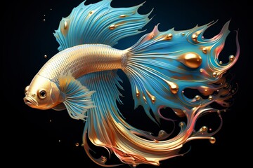 3d rendering. fish on black background. Generative AI