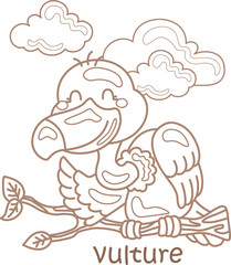 Alphabet V For Vulture Vocabulary School Lesson Cartoon Coloring Pages A4 for Kids and Adult Activity