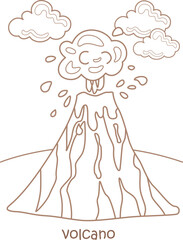 Alphabet V For Volcano Vocabulary School Lesson Cartoon Coloring Pages A4 for Kids and Adult Activity