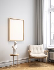 Fototapeta na wymiar Mockup frame in contemporary Scandinavian living room interior, 3d render. 