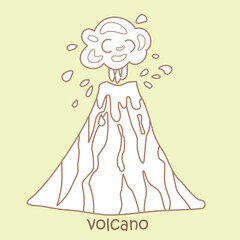 Alphabet V For Volcano Vocabulary School Lesson Cartoon Digital Stamp Outline