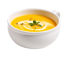 pumpkin creamy soup on transparent or white background, png
