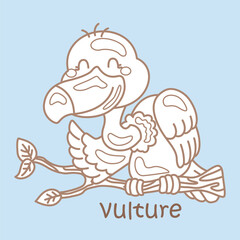 Alphabet V For Vulture Vocabulary School Lesson Cartoon Digital Stamp Outline
