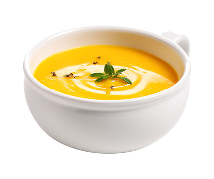 pumpkin creamy soup on transparent or white background, png