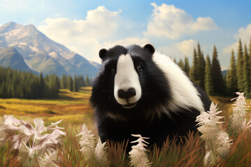 Skunk with nature background style with autum