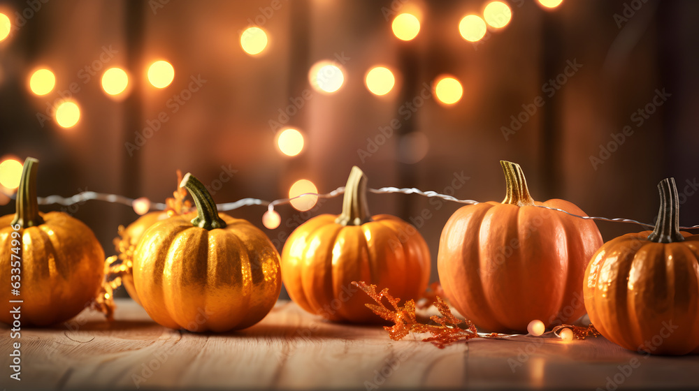 Canvas Prints Autumn pumpkin on defocused light background