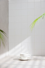 Various props in the bathroom background