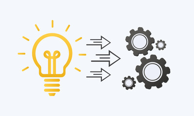 Implementation Icon Vector. Lamp Cogwheel Circle Arrows Symbol. Process Progress Development Logo. Idea to Product Sign.on white background.Vector Design Illustration.
