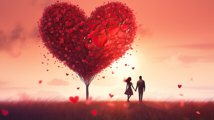 red Heart valentines day with sweet and romantic moment 