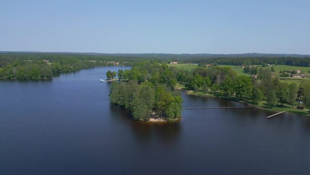 Perfect aerial top view flight
Natural Summer Paradise idyllic Island in Lake, Chlum in Czech, day 2023. panorama overview drone
4K Cinematic