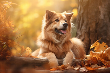 Dog with nature background style with autum