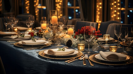 Fototapeta na wymiar Banquet setting table in restaurant 