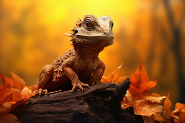 Lizard with nature background style with autum