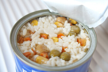 rice and corn preserved in a can food 